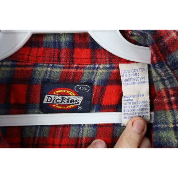 Vintage 70s Dickies Mens 4XL Faded Double Pocket Flannel Button Shirt Red Plaid - Picture 8 of 11